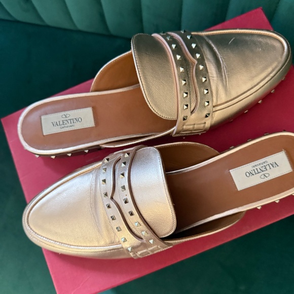 Stunning Valentino Garvani Rose Gold Champagne Studded Rocketed Mules Size 40 - Picture 3 of 8